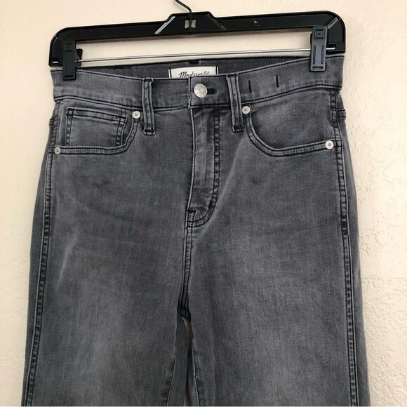 Madewell Stovepipe Grey Gray High Rise Jeans Size 25 Straight Leg Raw Hem - Picture 6 of 15